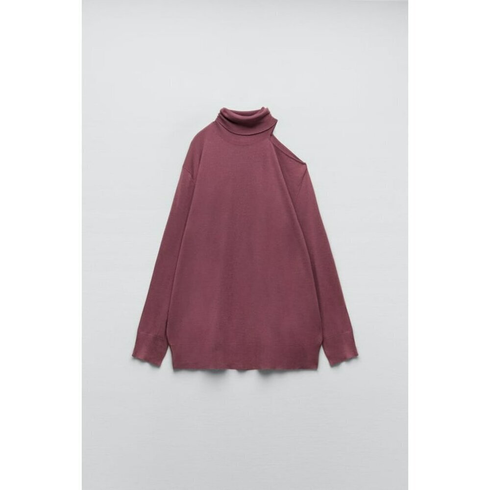 2/$30 Zara Cut Out Shoulder High Neck Sweater Dark Pink Oversized Small NWT